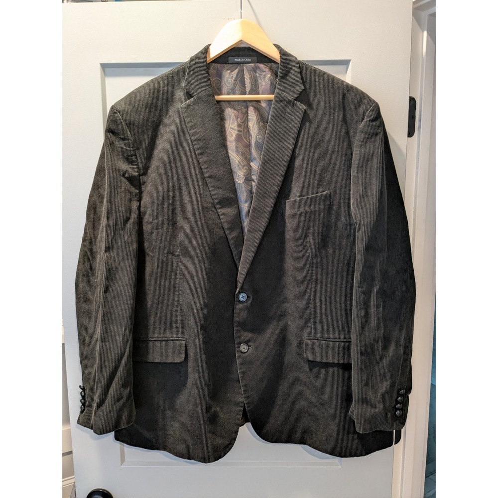 LRL Men's Dark Gray Corduroy‎ Blazer Sport Coat Jacket Paisley Lined 48R READ
